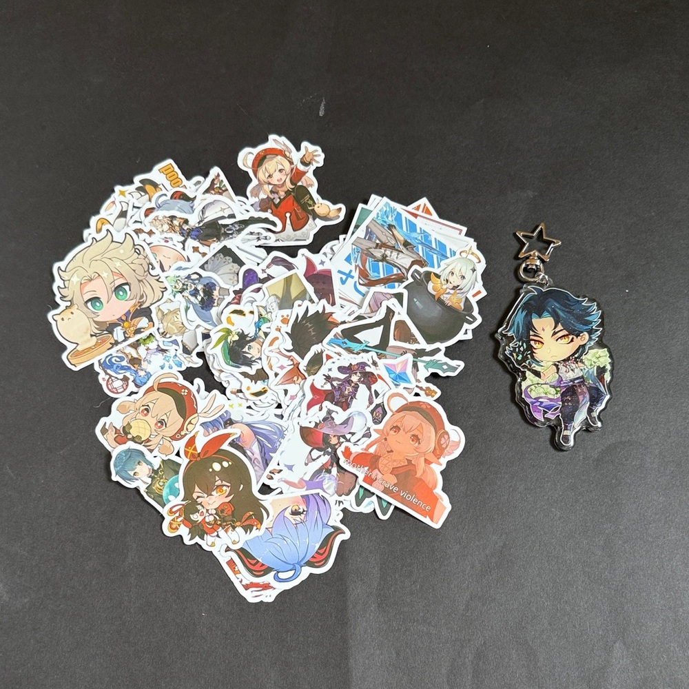 Variety Bundle Genshin Impact Stickers 1 Keychain & 1 Button